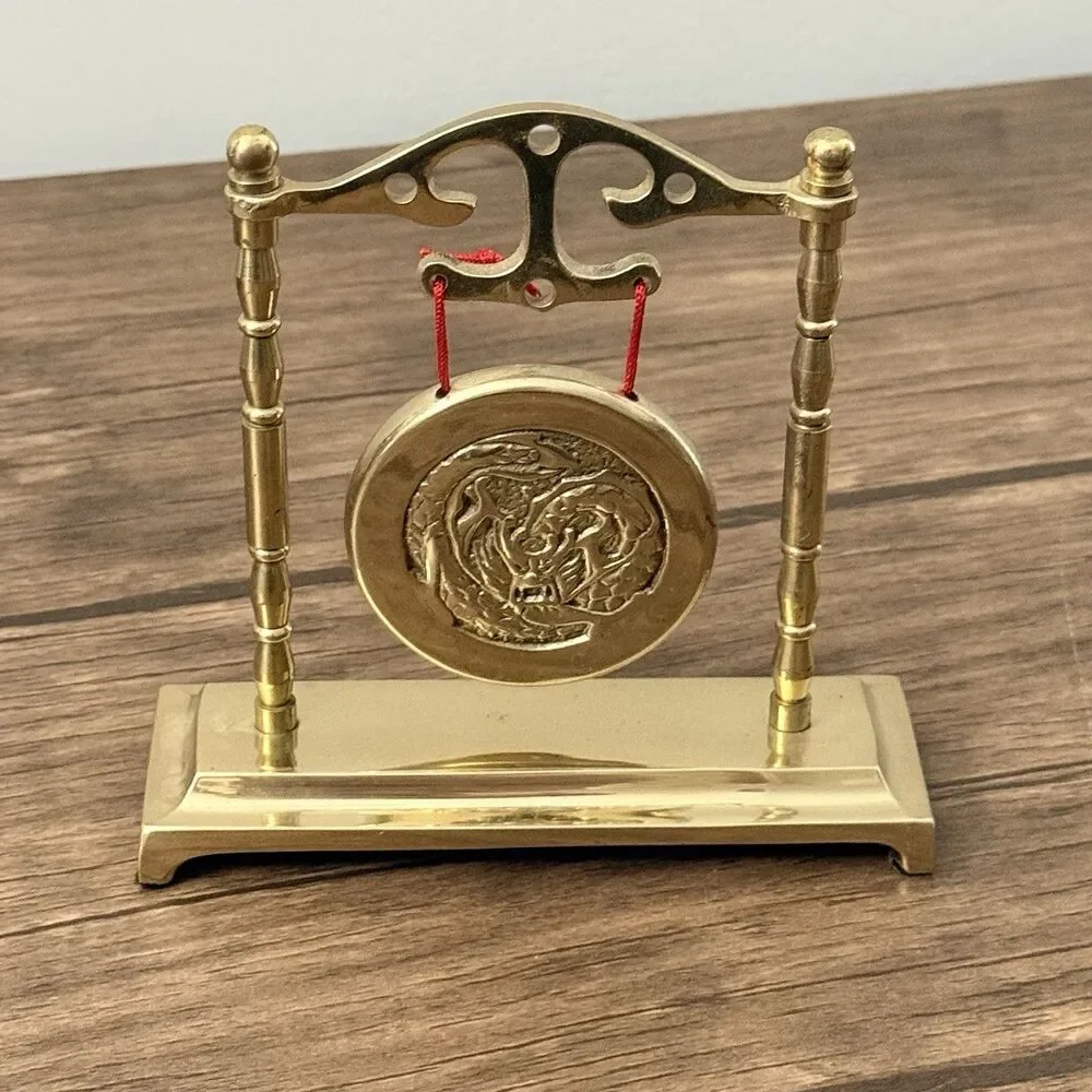 Vintage Brass Chinese Dragon Table Gong | 1970’s| No Striker